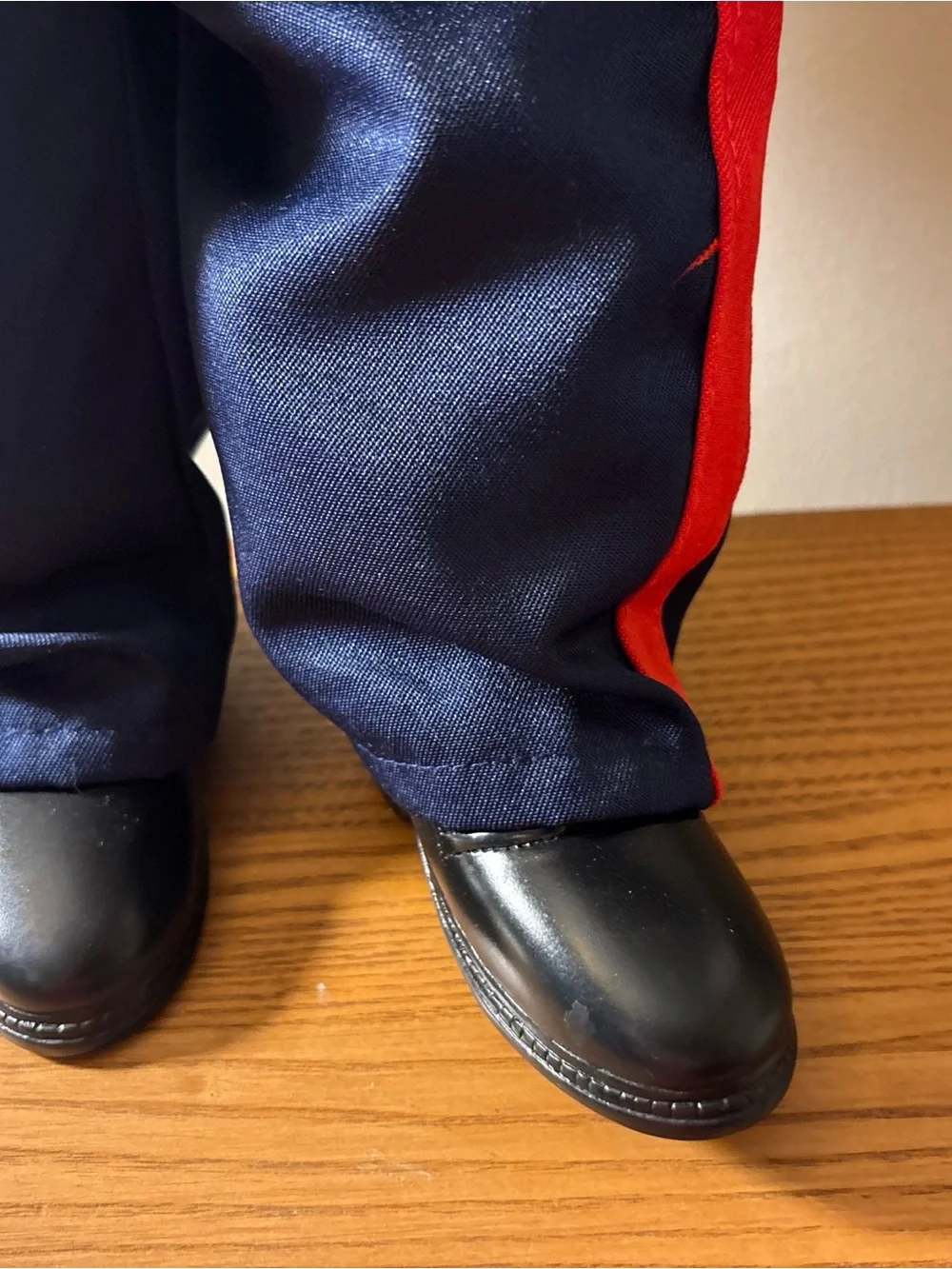 Plush Bear in Black Marine Jacket with Navy Pants and Red Trim